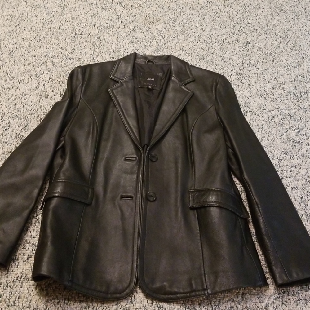 Ladies Black Leather JLC Coat Size Large